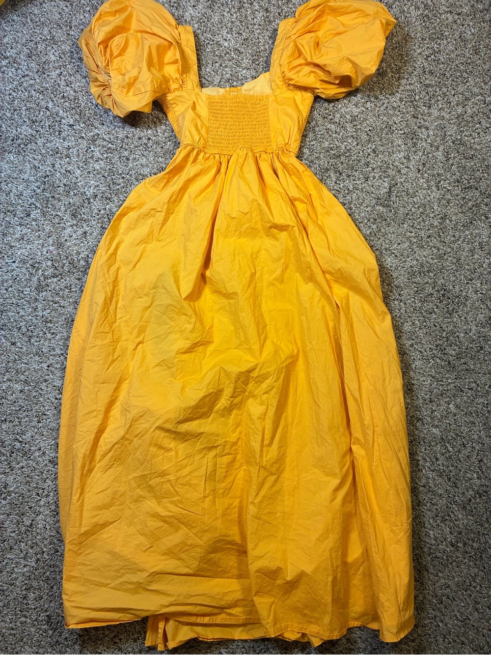 Showpo Raiza Smocked Shirred Waist Puff Sleeve Maxi Dress Marigold - Picture 5 of 14